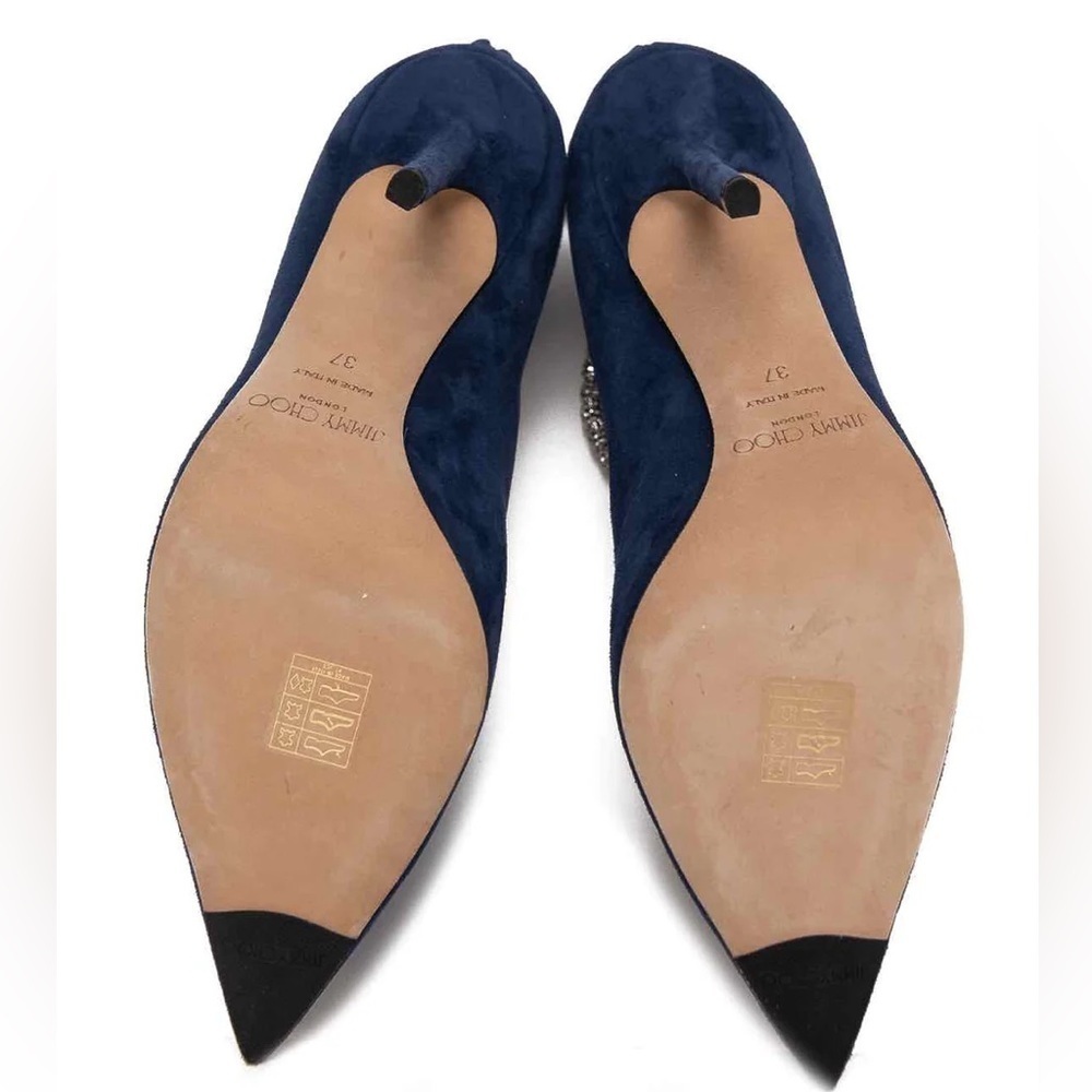 Jimmy Choo Suede Crystal Blaize 100 Ankle Boots 37 Pop Blue - Picture 5 of 5